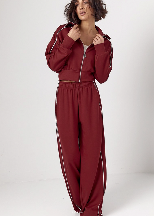 Women’s Casual Two-Piece Set with Contrast Piping