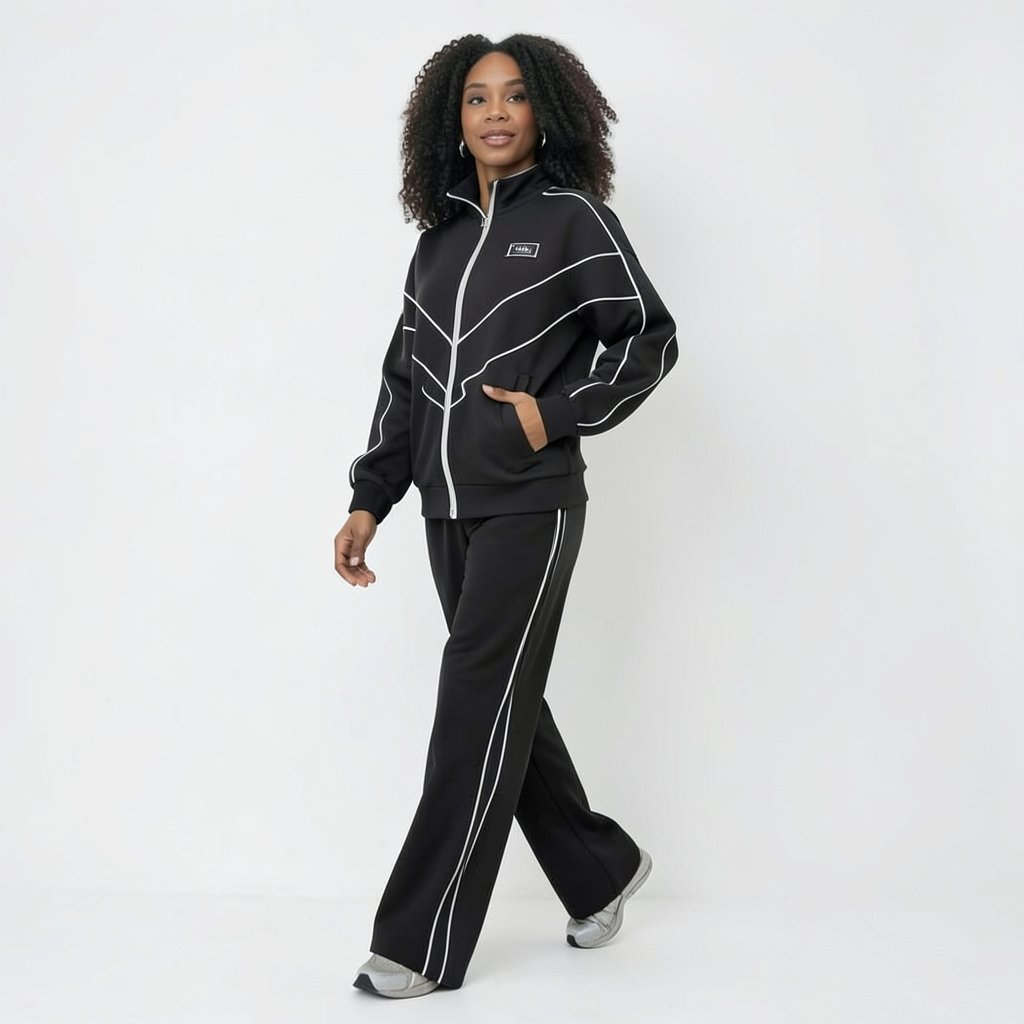 Casual Tracksuit with Contrast Piping – Two-Piece Set