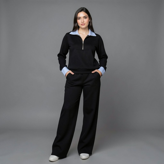 Black Two-Piece Set with Contrast Details