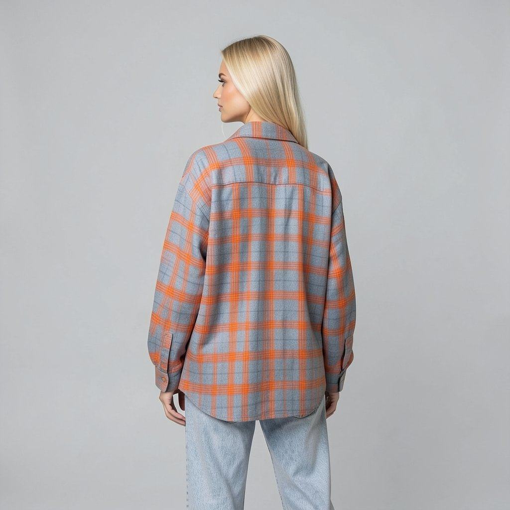 Oversized Plaid Shirt – Grey & Orange Check
