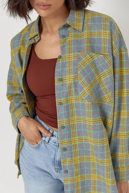 Oversized Plaid Shirt – Yellow & Blue Check