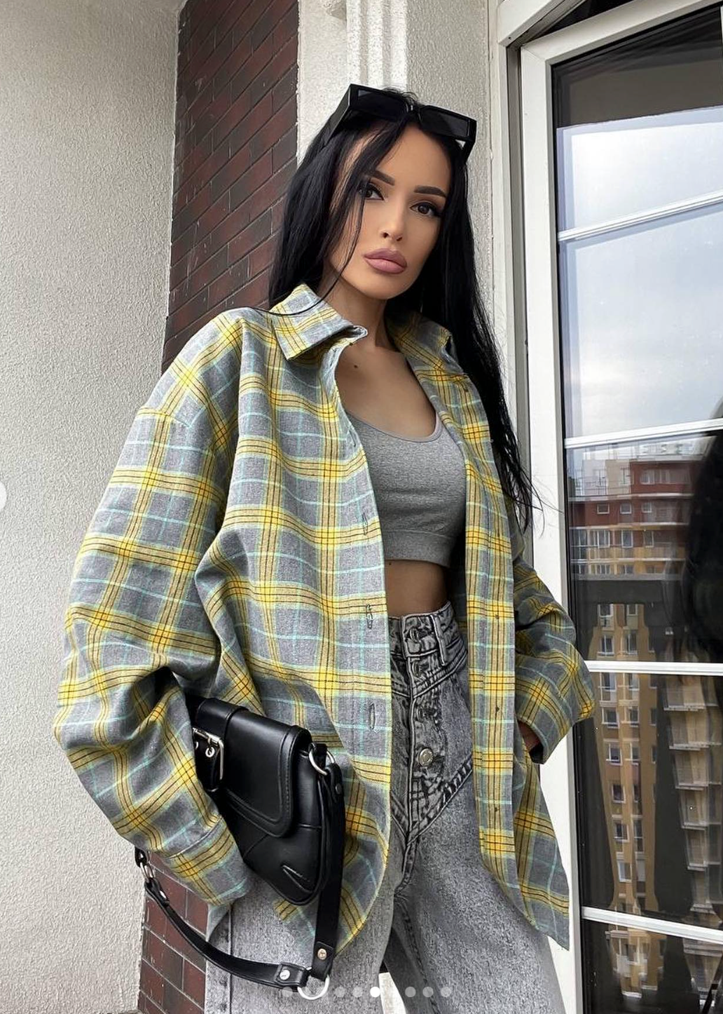 Oversized Plaid Shirt – Yellow & Blue Check