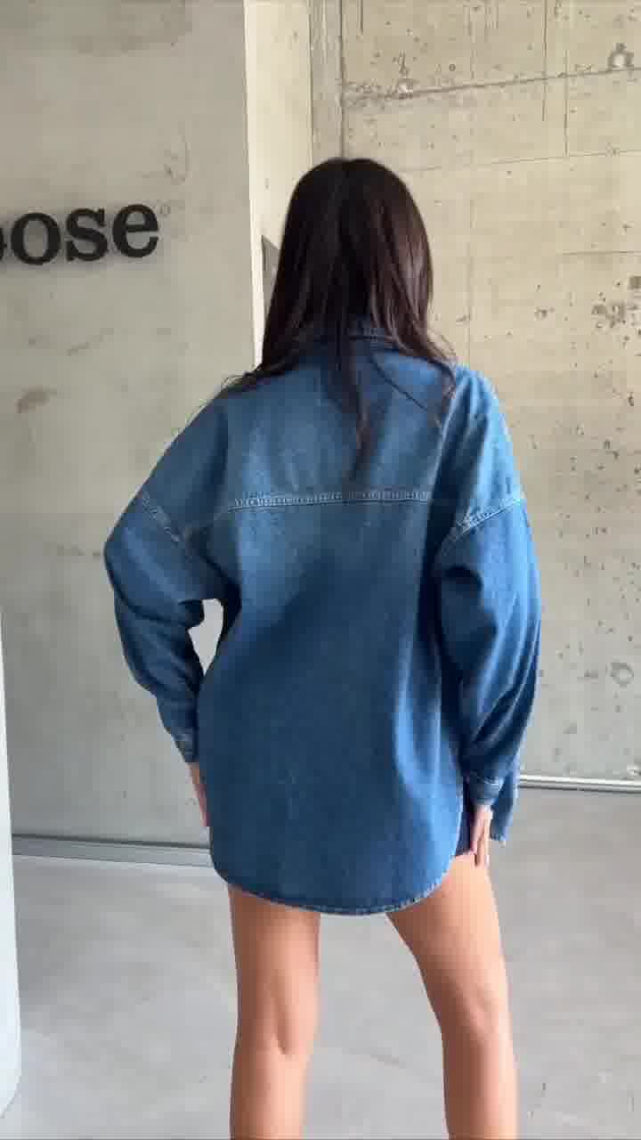 Oversized Distressed Denim Shirt – Women’s Casual Layer