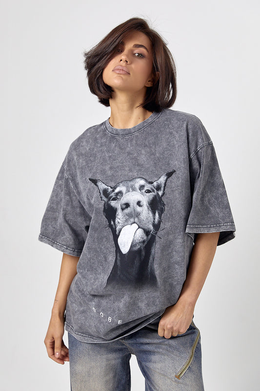 Doberman Tie-Dye Oversized T-Shirt – Black & White