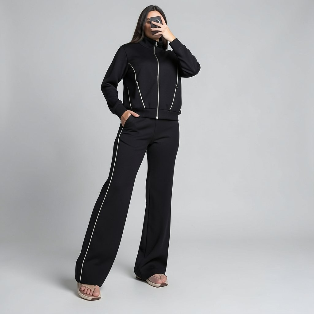 Women’s Casual Tracksuit with Contrast Piping