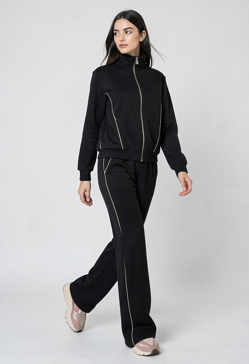 Women’s Casual Tracksuit with Contrast Piping