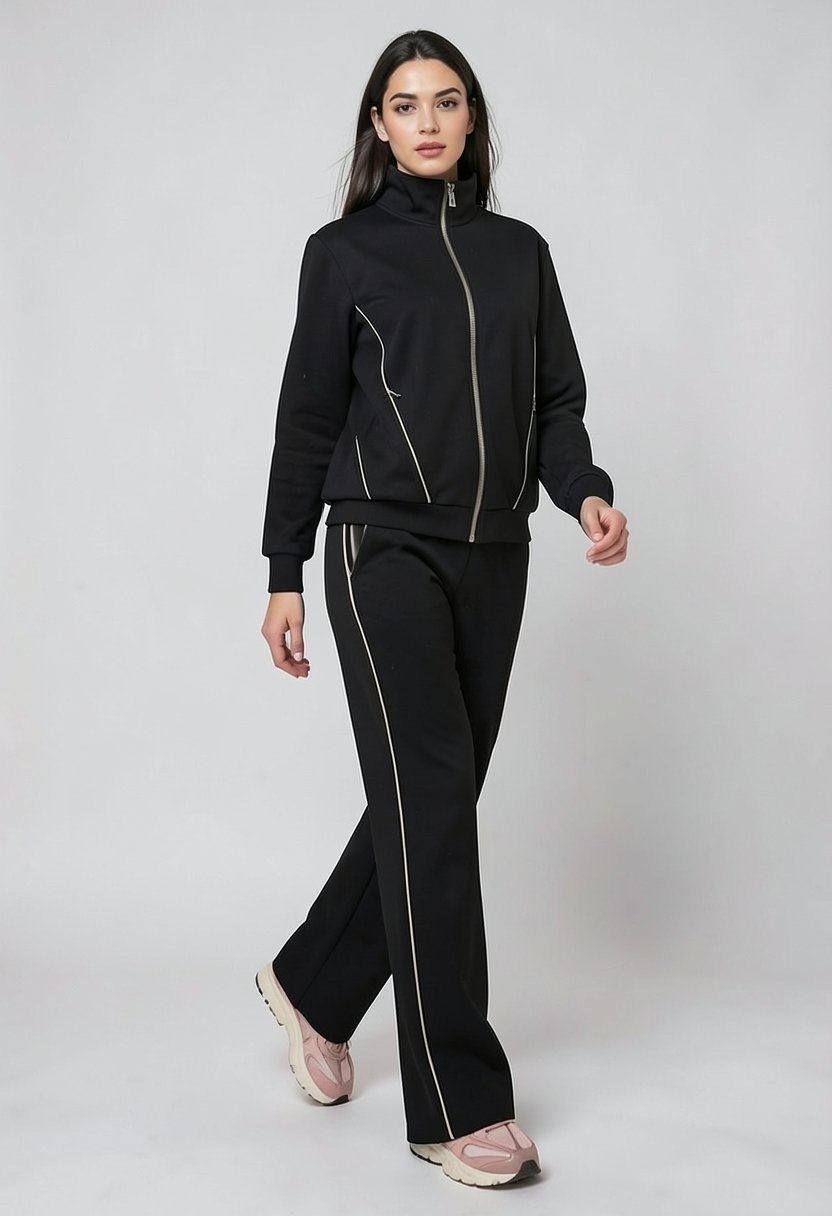 Women’s Casual Tracksuit with Contrast Piping