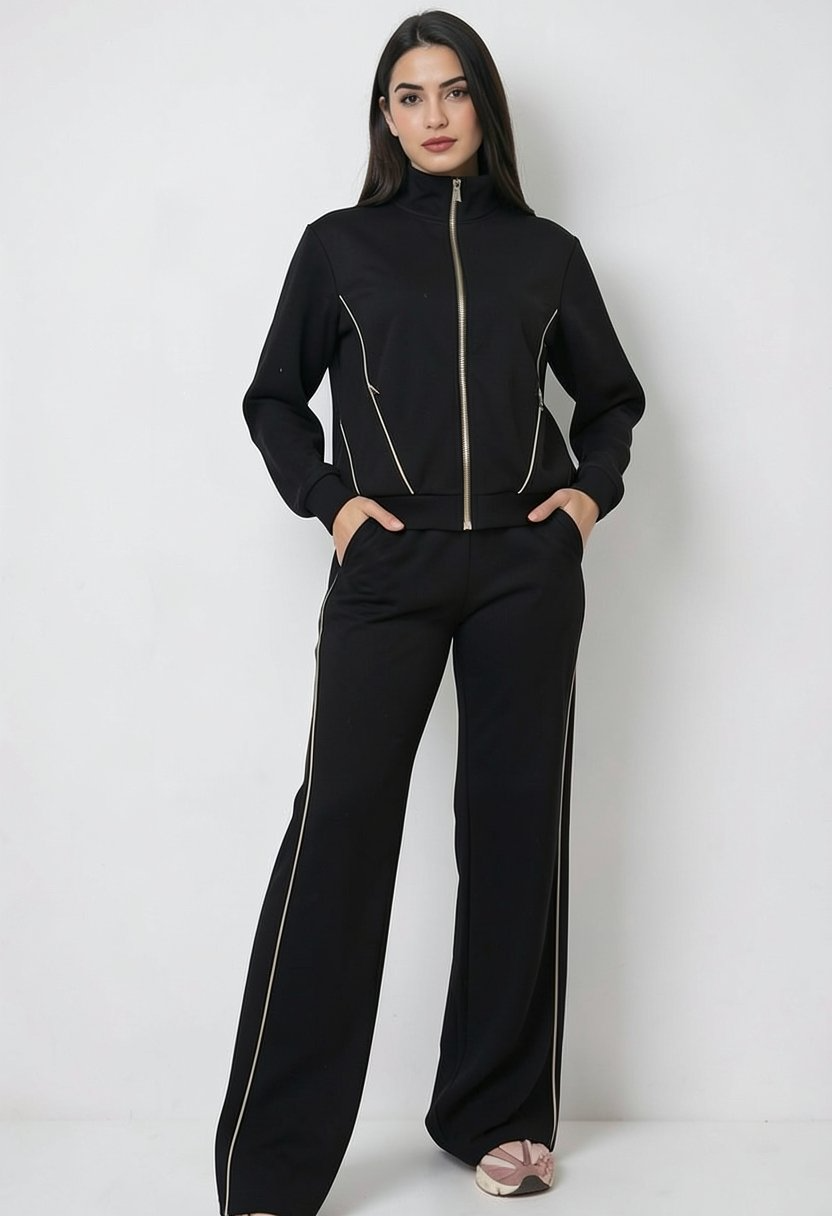 Women’s Casual Tracksuit with Contrast Piping