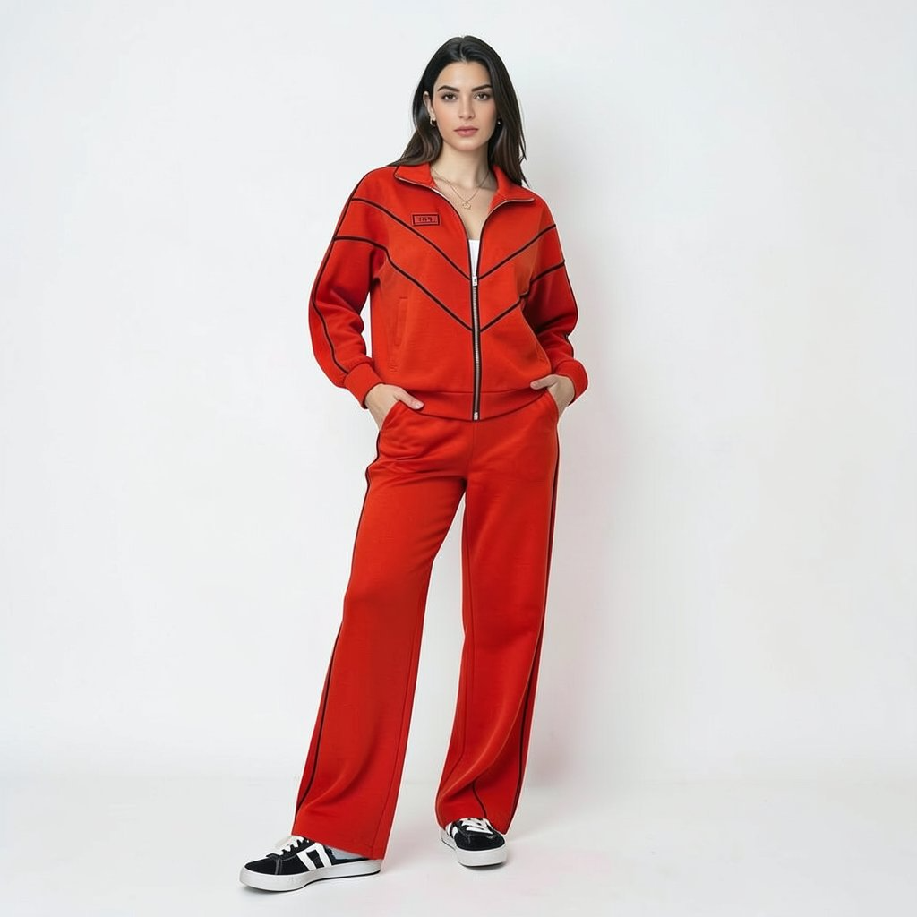Casual Tracksuit with Contrast Piping – Two-Piece Set