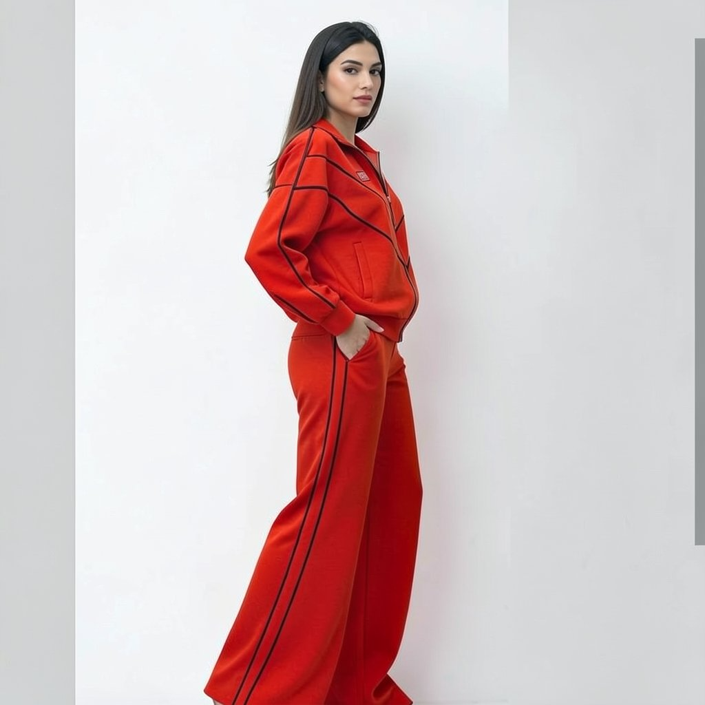 Casual Tracksuit with Contrast Piping – Two-Piece Set