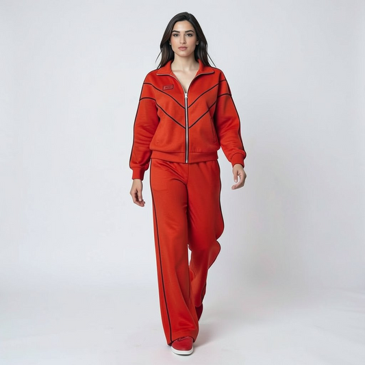 Casual Tracksuit with Contrast Piping – Two-Piece Set