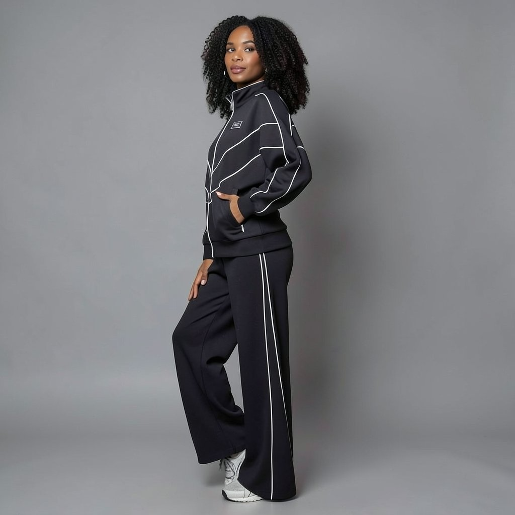 Casual Tracksuit with Contrast Piping – Two-Piece Set