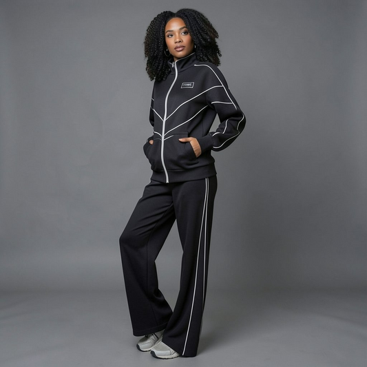 Casual Tracksuit with Contrast Piping – Two-Piece Set