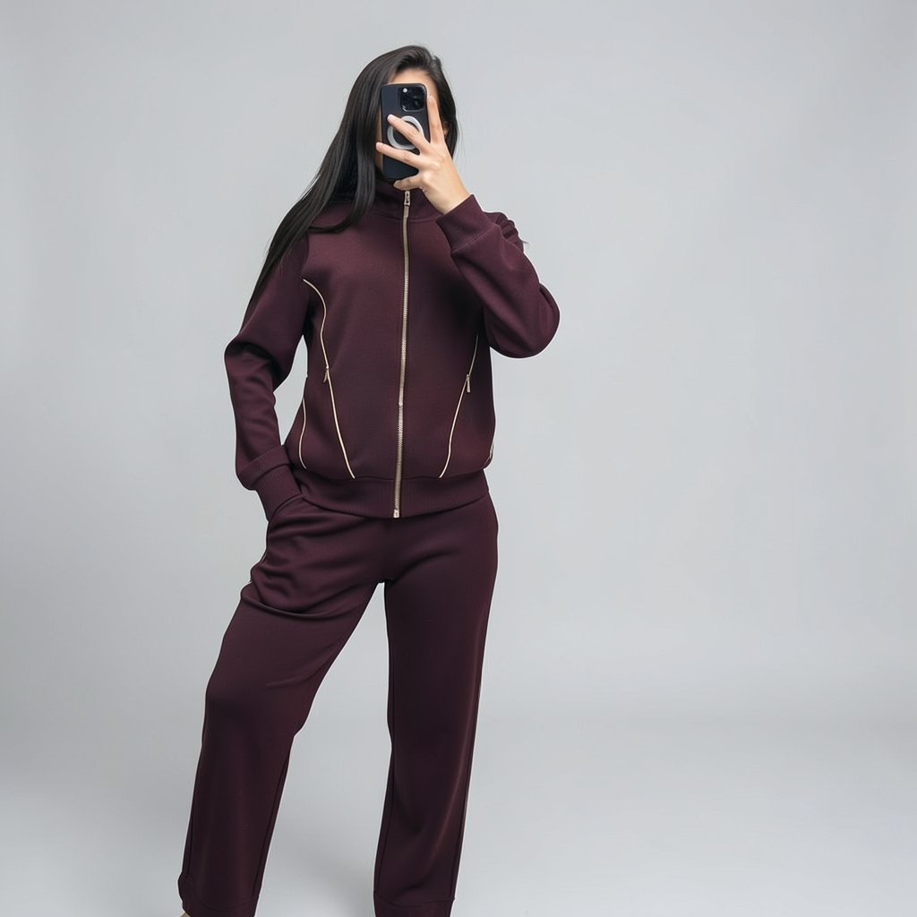 Women’s Casual Tracksuit with Contrast Piping
