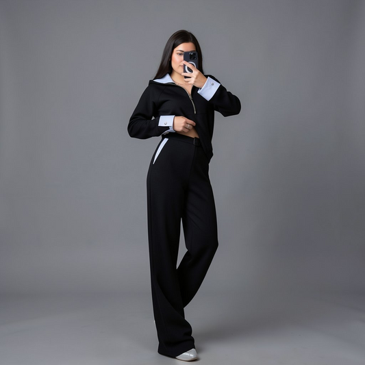 Black Two-Piece Set with Contrast Details