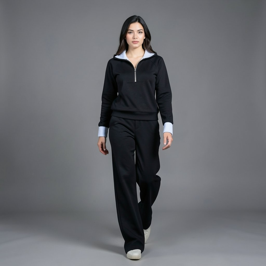 Black Two-Piece Set with Contrast Details