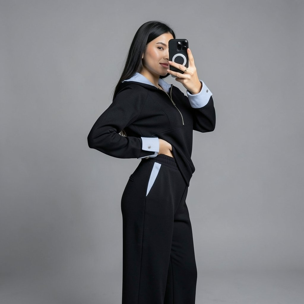Black Two-Piece Set with Contrast Details