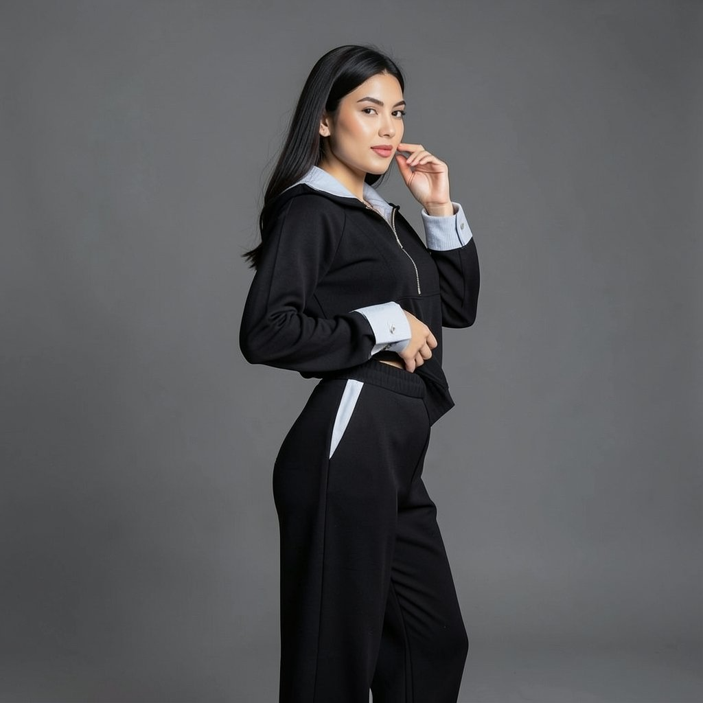 Black Two-Piece Set with Contrast Details