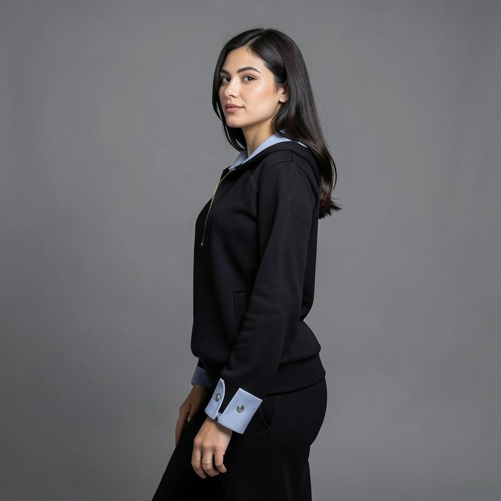 Black Two-Piece Set with Contrast Details