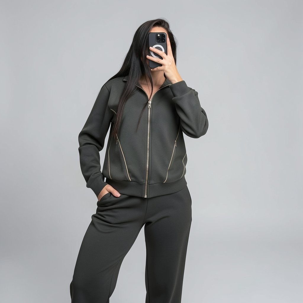 Women’s Casual Tracksuit with Contrast Piping